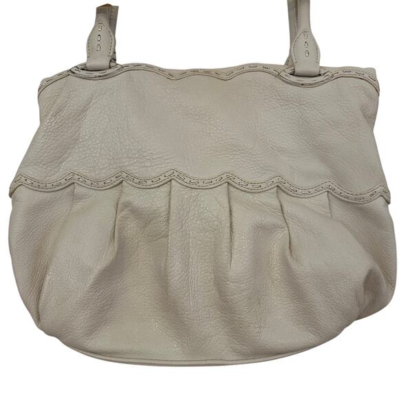 Brighton 3D Floral Appliqué Cream Soft Supple Leather Shoulder Handbag Purse - Picture 2 of 12